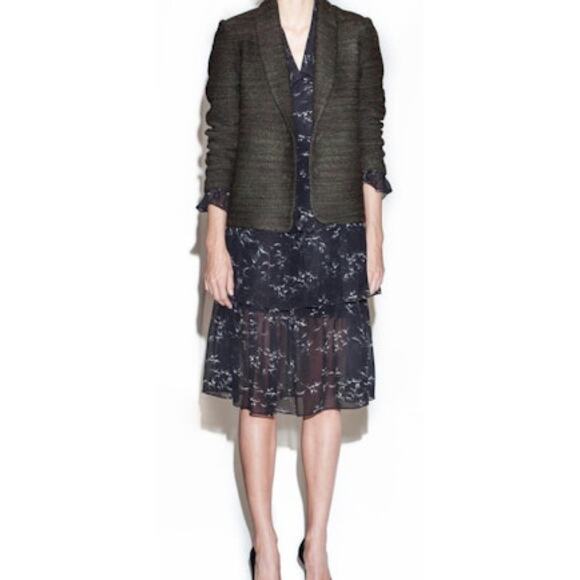 Alyson Eastman Womens Size 4 Black White Print Long Sleeve Tiered Midi Dress - Picture 3 of 12